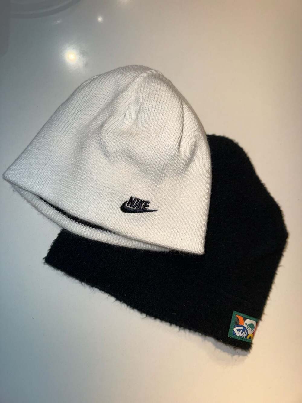 Lot of 2 Beanies: Nike Reversible Swoosh Knit Beanie and Turtle Fur Kids Fleece